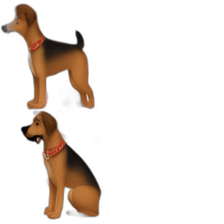 coonhound and German shepherd mix dog wearing small plain red bandana and walking left emoji