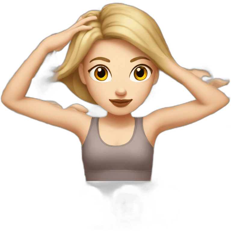 White Girl with straight dark blonde hair with big lips in yoga position emoji