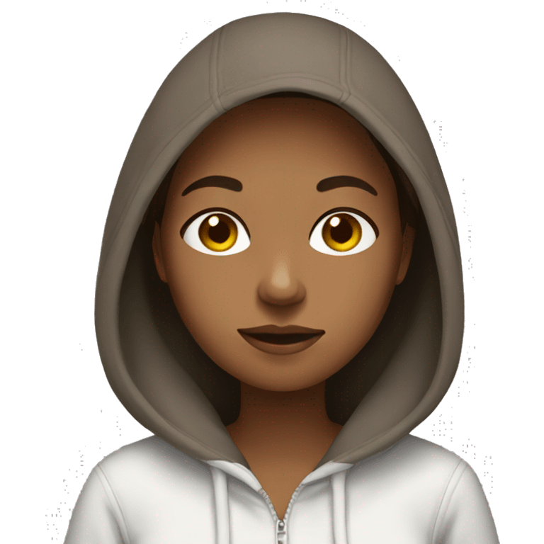 brown haired girl wearing a hoodie texting  emoji