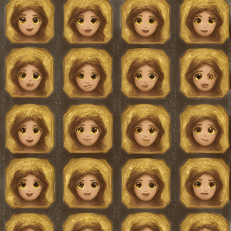 Brown hair beautiful girl with brown tarot gold cards emoji