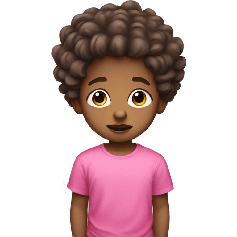 Young boy with medium light skin has a pacifier in his mouth dark and curled hair and a pink tshirt  emoji