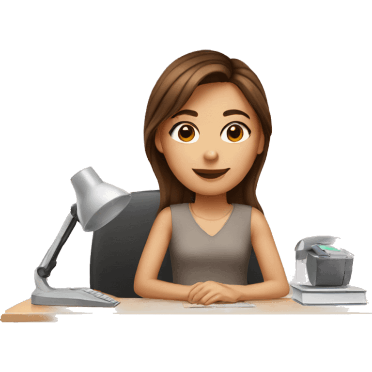 brown haired girl in desk emoji