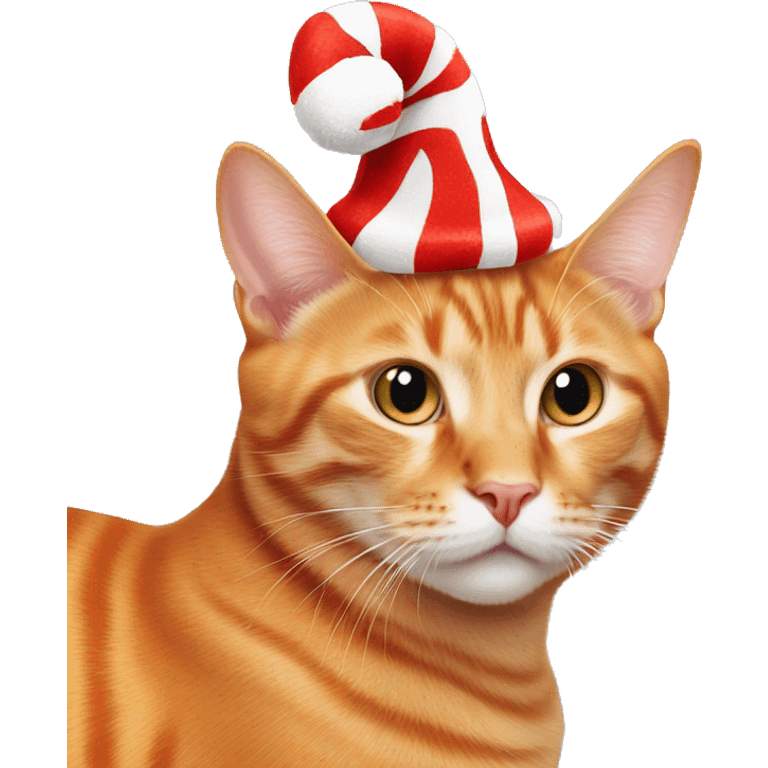 Orange cat wearing a candy cane hat emoji