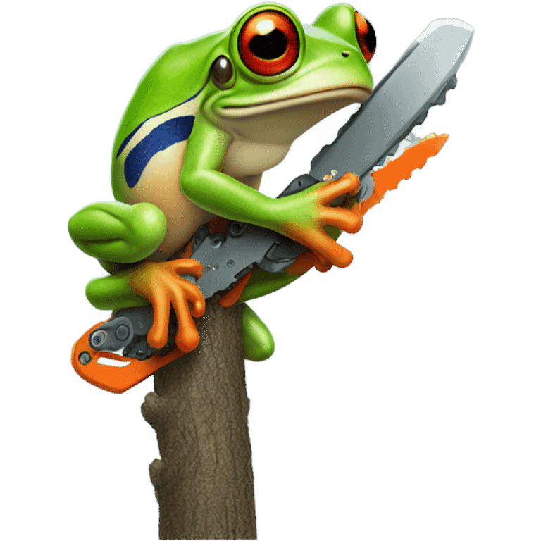 Tree frog holding chainsaw  emoji