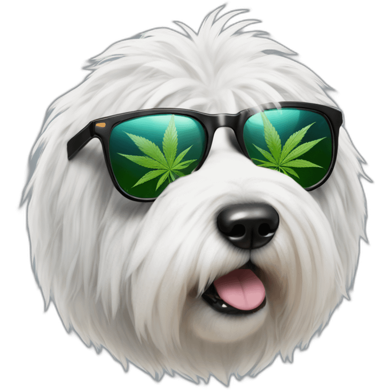 English sheepdog smoke cannabis with sunglasses realist emoji