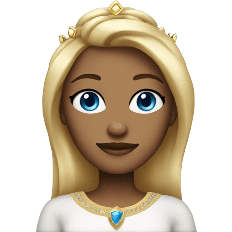 A queen with blonde hair, blue eyes, a crown, and sleek, smooth hair  emoji