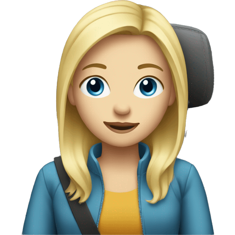 blonde girl in car interior with blue eyes emoji