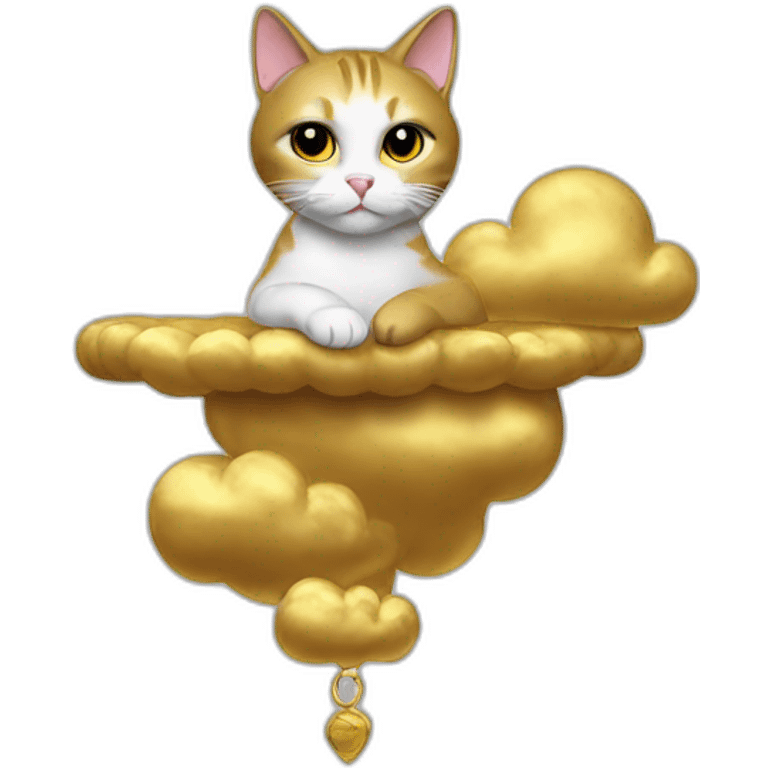 cat secretary sitting on top of the gold cloud emoji