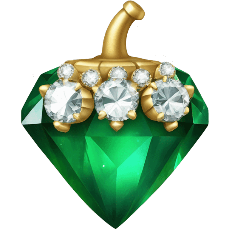 emerald Acorn, sparkling like a diamond, with short top and stem made of gold and diamond emoji