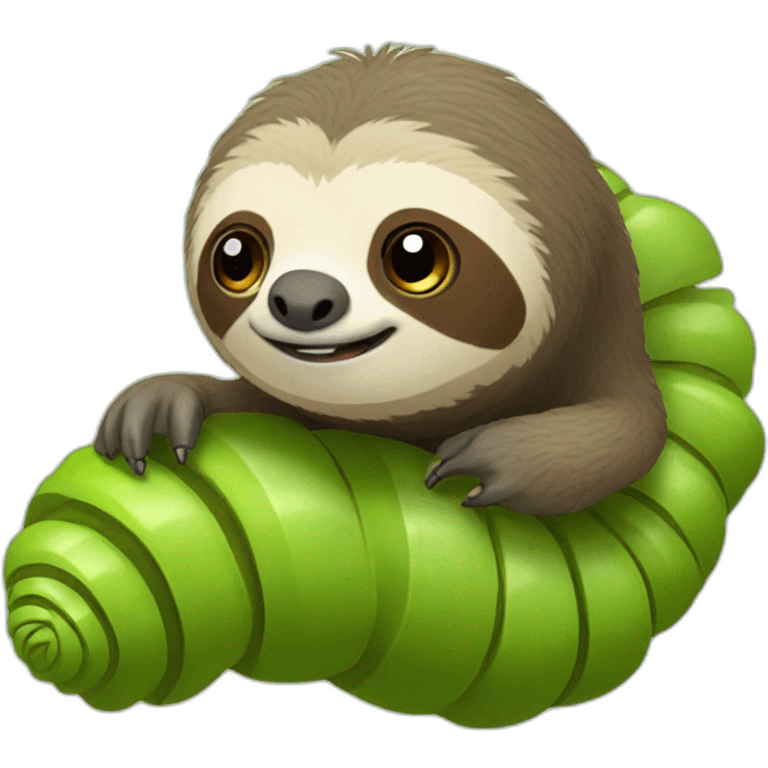 Sloth riding caterpillar with head emoji