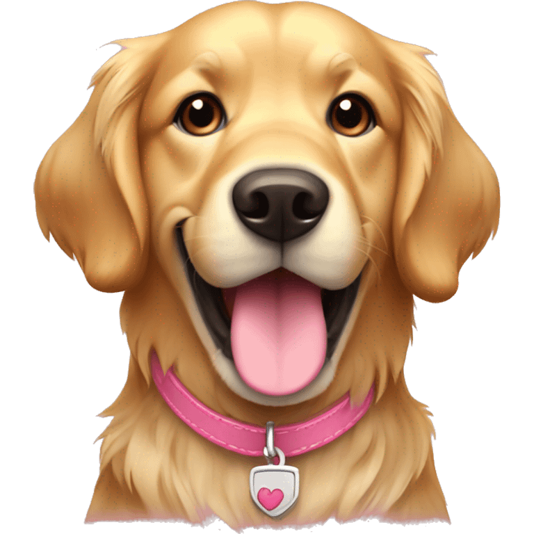 Golden retriever with brown collar with pink stitching  emoji