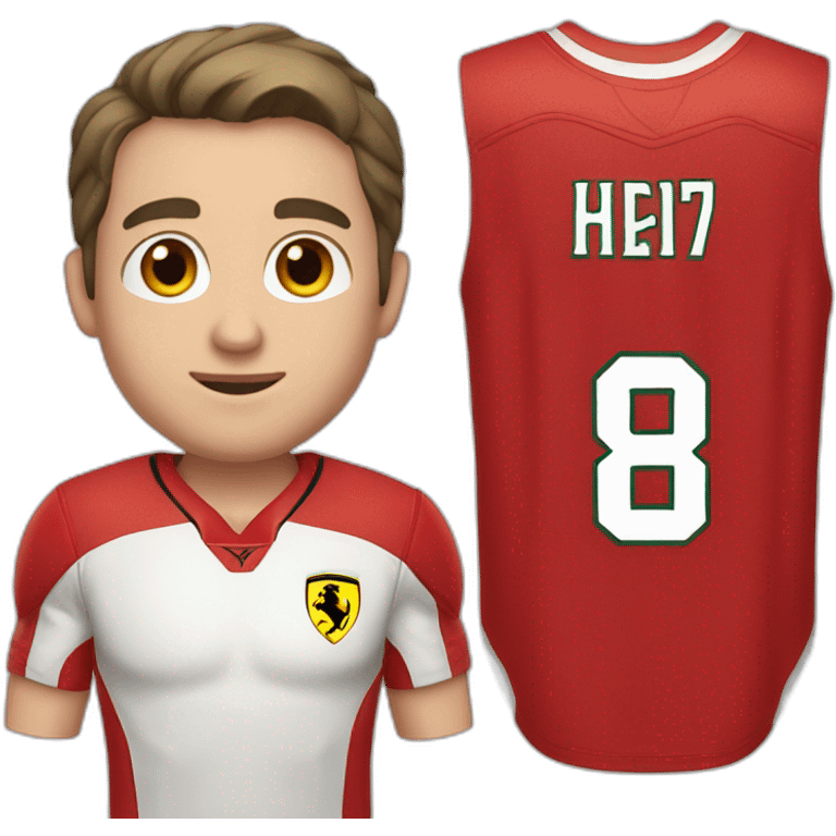 a young white man with no beard and very short dark hair and brown eyes in a red ferrari jersey emoji