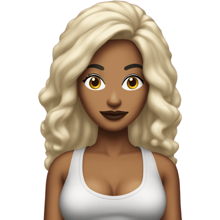 Tanned woman with long black hair dressed in 1990s hip hop hair, makeup, and attire  emoji