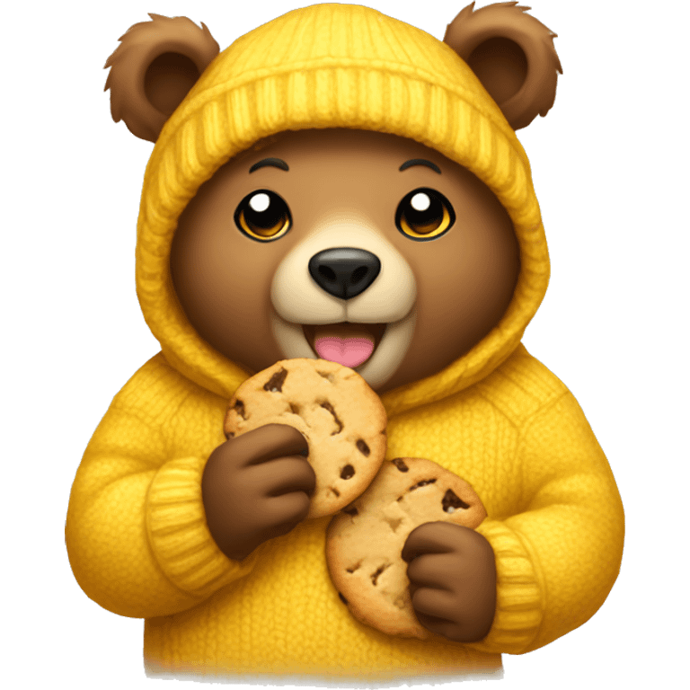 Bear eating cookie and wearing yellow sweater emoji