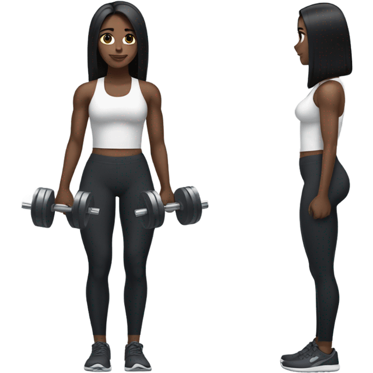 Pale girl with long legs black hair lifting weights emoji