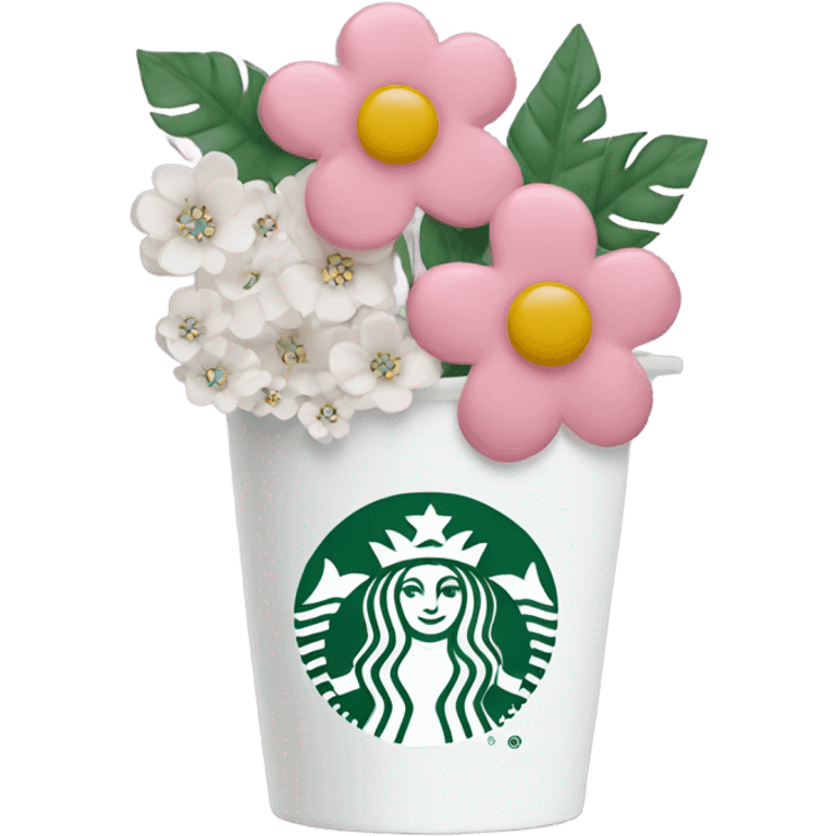 Starbucks cup with flowers emoji