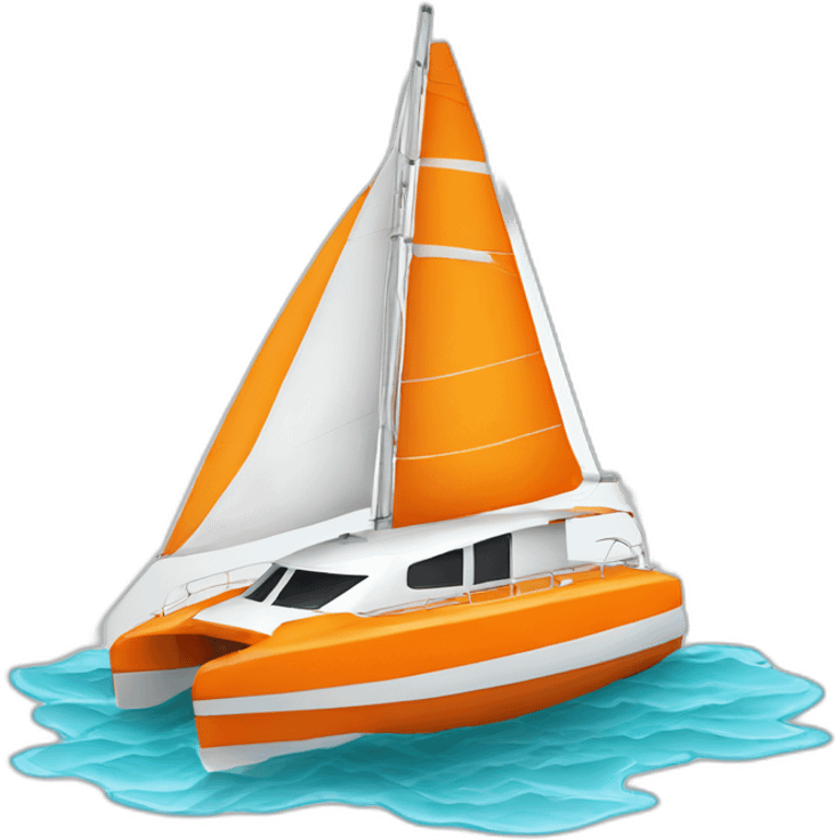 Petit Catamaran avec voile rayée orange et blanche emoji