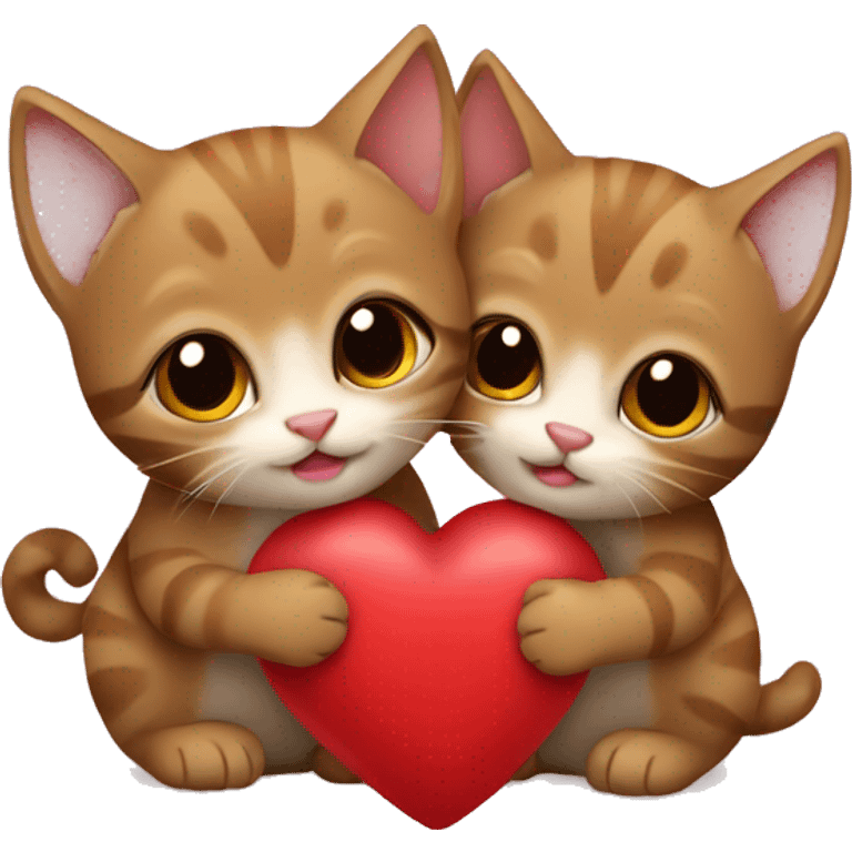 Two small brown  kittens holding a heart emoji