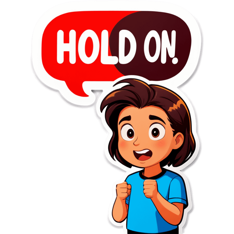 The words - Hold on! written in a speech bubble  emoji