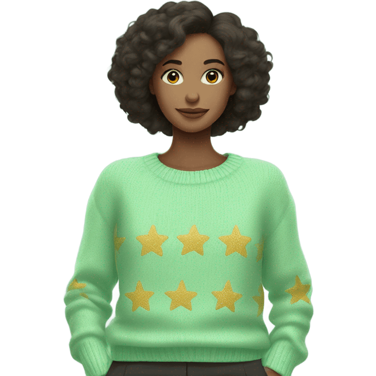 Knit pastel green sweater with golden starry design emoji