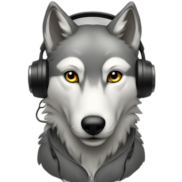 Grey wolf with black headphones emoji