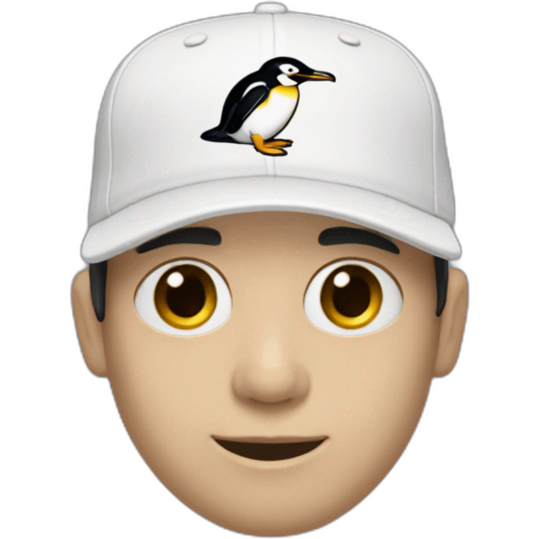 pale man with dark hair wearing a penguins baseball cap emoji