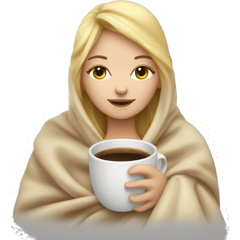 Blonde girl inside blanket drinking coffee eyes closed emoji