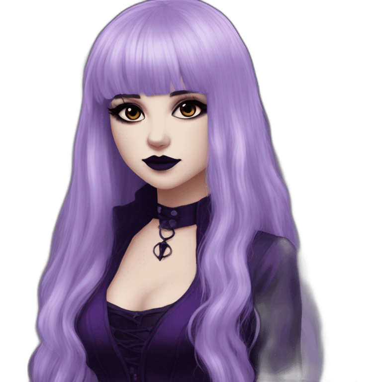 Elissabat-with-bangs-long-hair-dark-purple-and-black-vampire-goth-makeup-pinkeyes-romanticgothcloses emoji