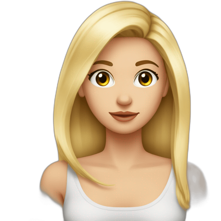 Fille blonde ,cheveux lisses détaché vers l'arrière ,long jusque au millieu du dos et volumineux,teint noir, yeux verts visage un peu carré emoji