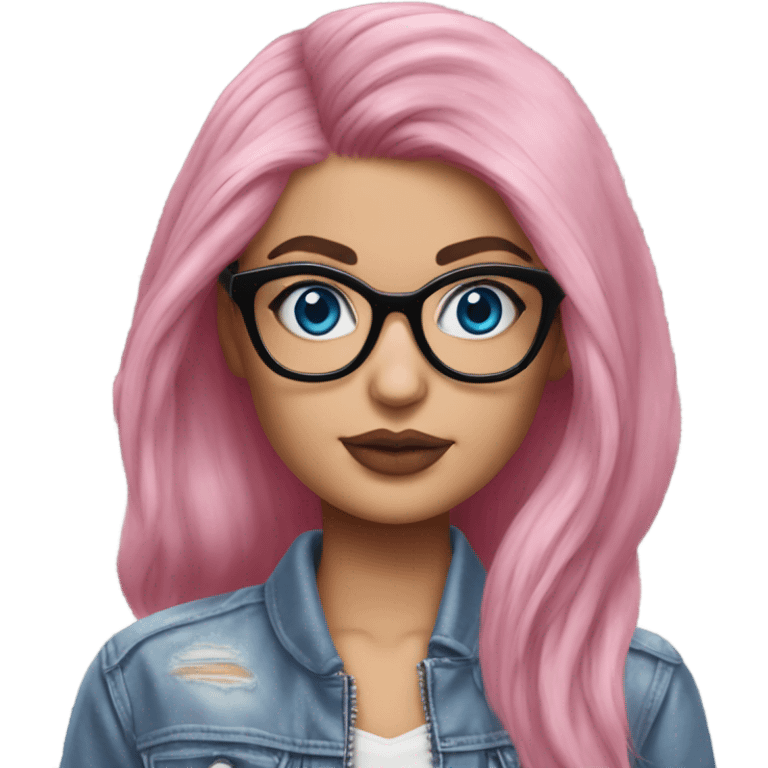 Hyper Realistic kylie jenner pink hair blue eyes and glasses  emoji