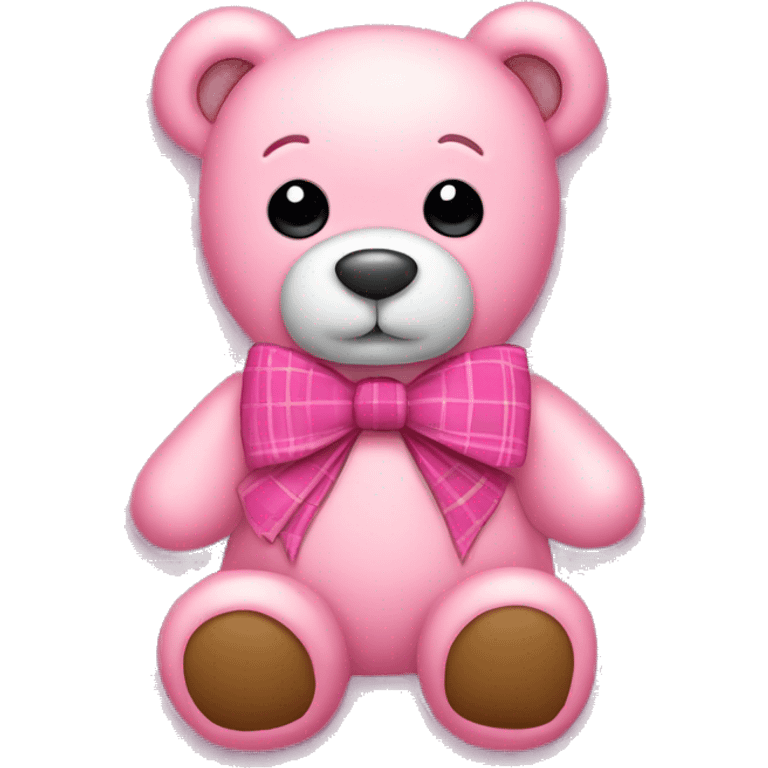 Pink plaid teddy bear with bow emoji