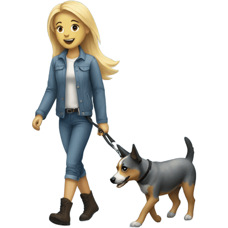 Blonde girl walking a blue heeler emoji