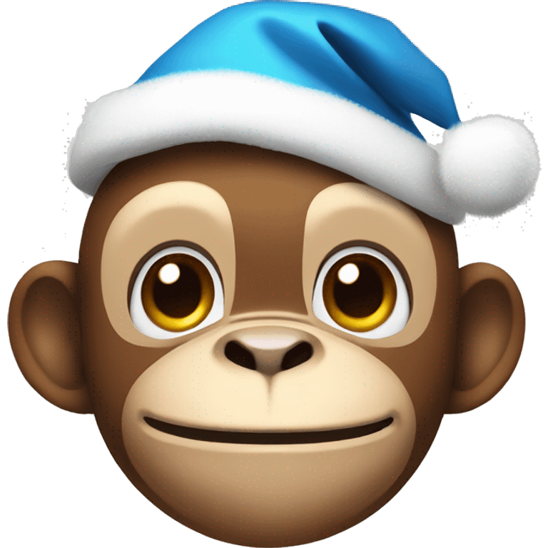 cute monkey with blue Christmas hat emoji