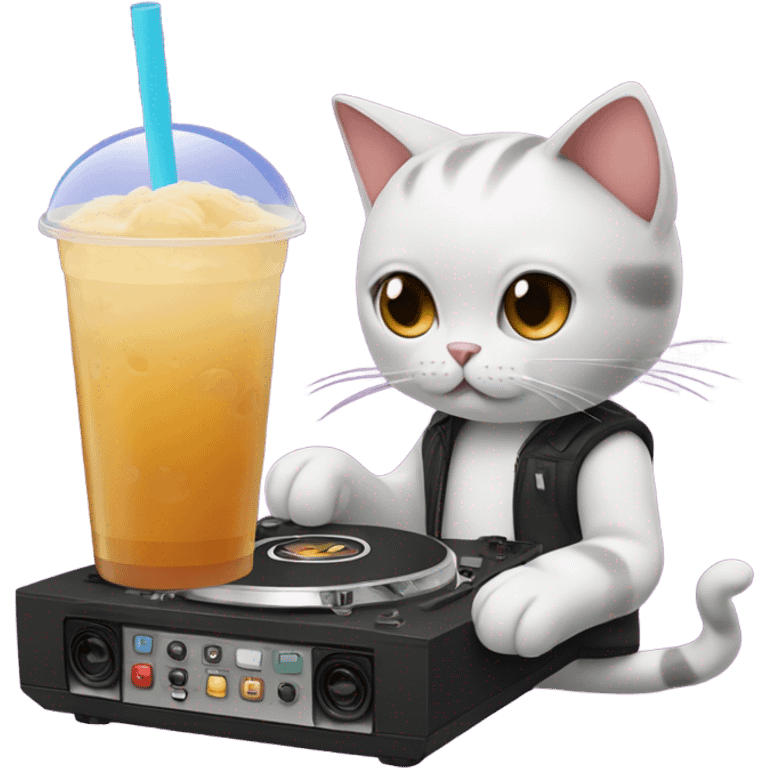 cat dj with boba emoji