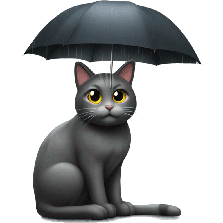 a lonely cat sitting by itself in a spotlight in with a single rain cloud above it raining on the cat emoji