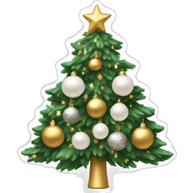 Christmas tree with white and gold ornaments  emoji