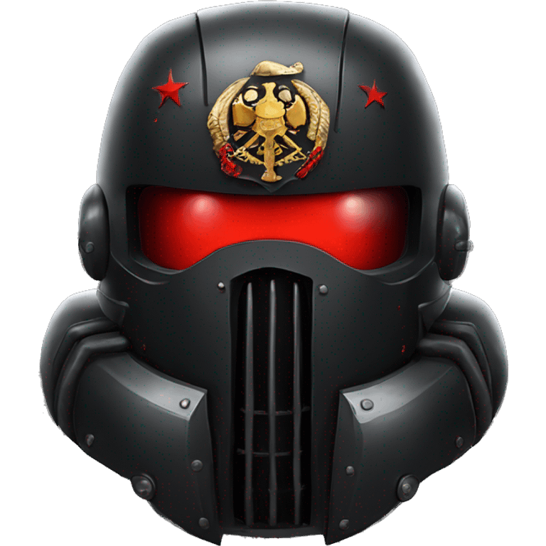 Black Space Marine helmet with red lenses, featuring the Russian coat of arms. emoji