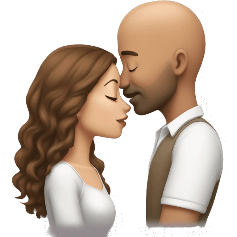 Bald man kissing brown haired girl emoji