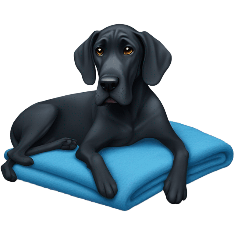 Black Great Dane with a blue blanket  emoji