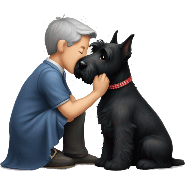 Senior black Scottish terrier kissing puppy Scottish terrier emoji