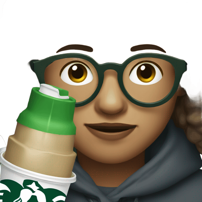 A Boy with green glasses drinking a Starbucks coffee  emoji