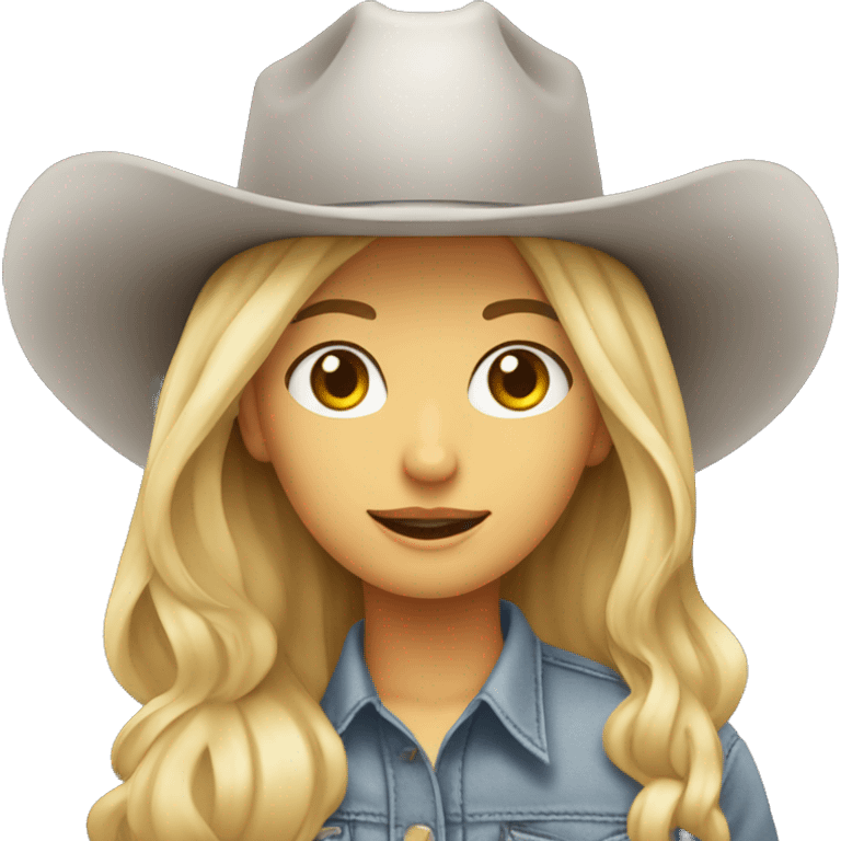 Blonde haired hazel eyed girl with a gray cowboy hat on  emoji