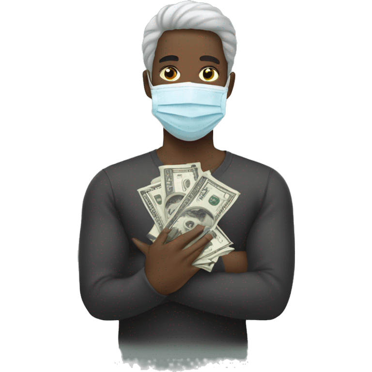 Black person with face mask holding 100 dollar bills emoji