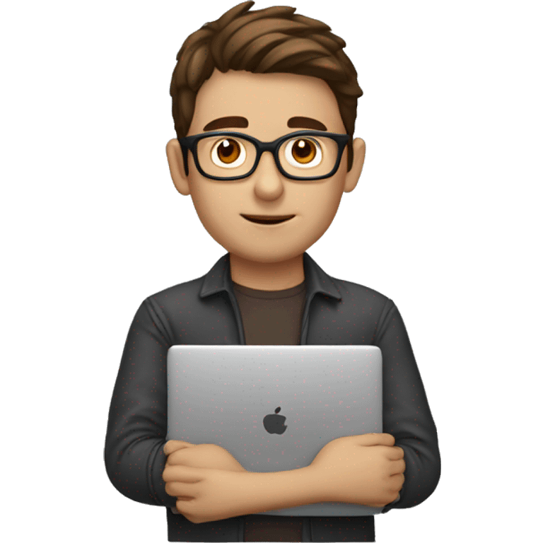 male nerd with brown hair waiting in front of laptop emoji