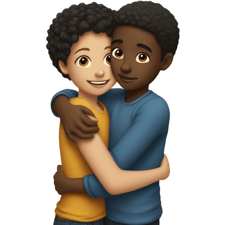 lightskin boy and black girl hugging emoji