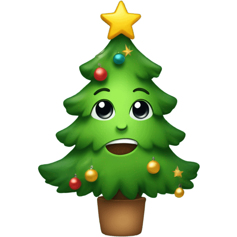 A Christmas tree with a cute face emoji