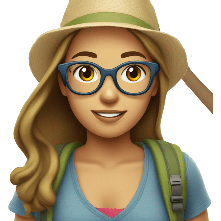 Girl tourist with glasses at the beach emoji