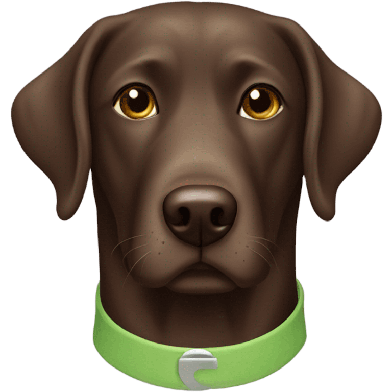 Chocolate lab with a grey beard and light green collar emoji