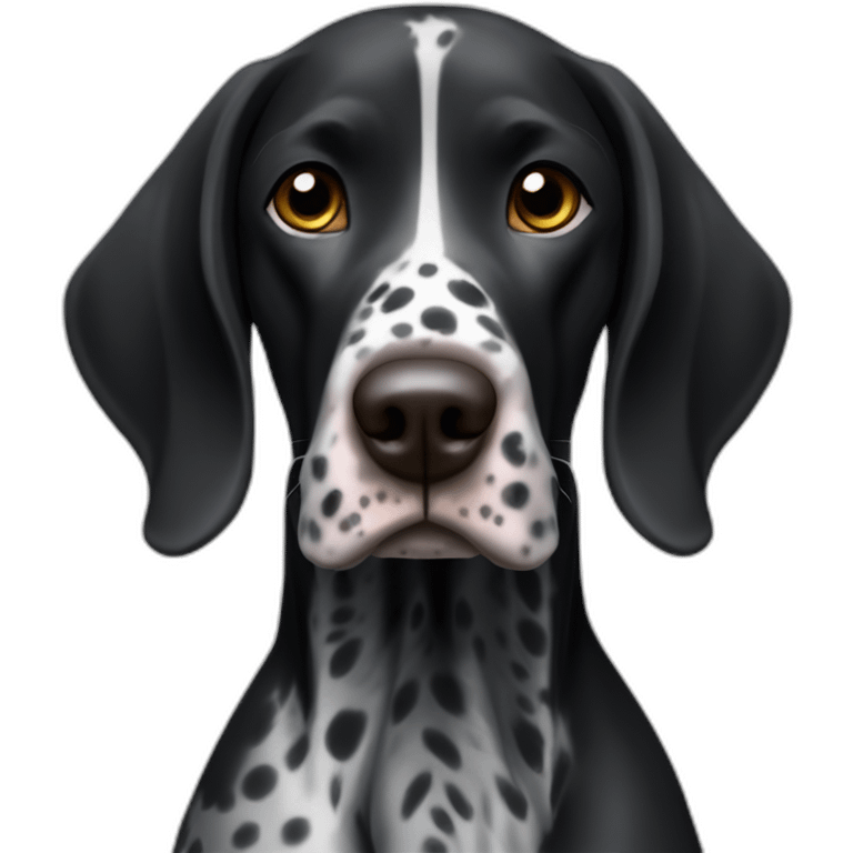 black german shorthair pointer, long snout with short ears, full black head, without white on the head, with white hair on the snout, black and white spotted body emoji