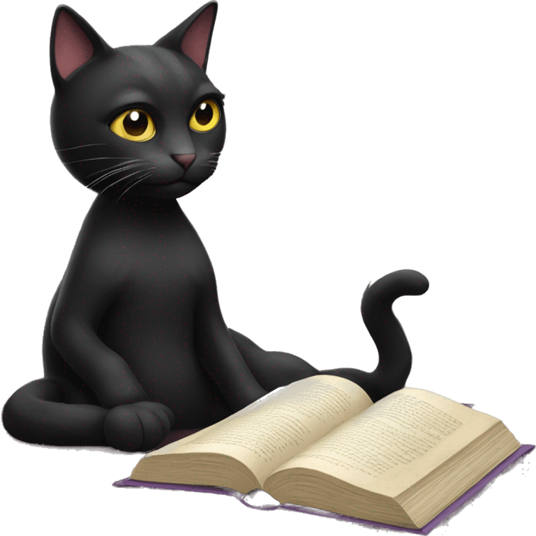 Black cat reading a book  emoji